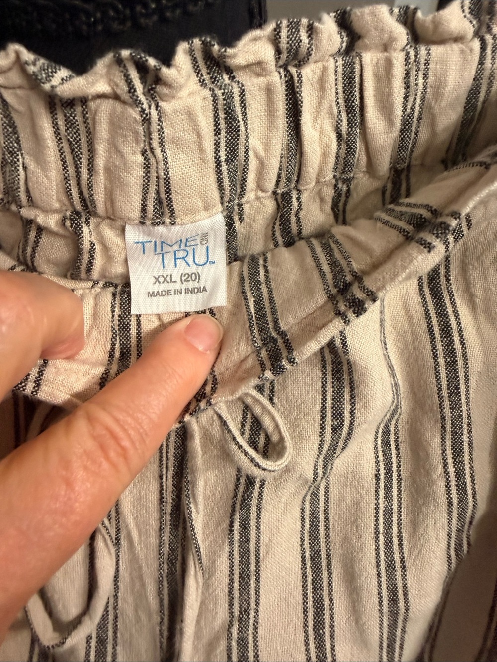 Time and Tru Beige and Black Vertical Stripe Drawstring Shorts - Picture 2 of 5